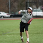 TJ in pre-game warmups.