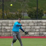 Daniel throwing the ball in from the outfield.