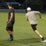 TJ rounds first on his way to second on a well hit ball.