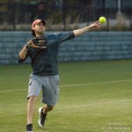 Marc fires a ball off to first base.