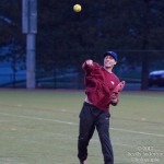 TJ Byrne doing some warm-up throwing.