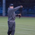 Johnny Murphy doing some warm-up throwing.