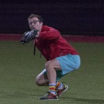 Brant Johnson catches a fly ball into the outfield.