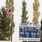 The American Flag flies over Hobbs Field.